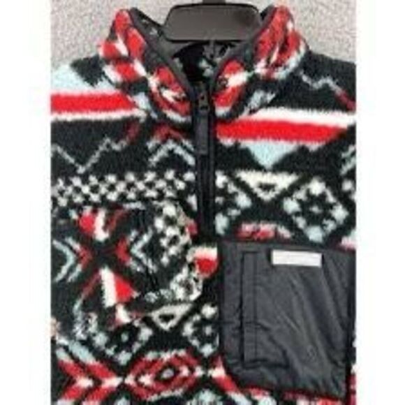 Columbia Women's L West Bend 1/4 Zip Fuzzy Pullover Red Black Faire Isle Ski New - Picture 6 of 16